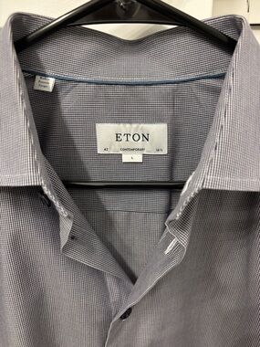 Eton Men's Dress Shirt in Navy and White Micro-Check